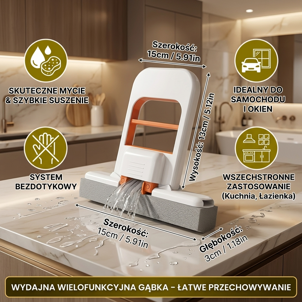 Bezdotykowy Mini Mop z Gąbką – Wydajny Wielofunkcyjny Mop do Kuchni, Łazienki i Samochodu