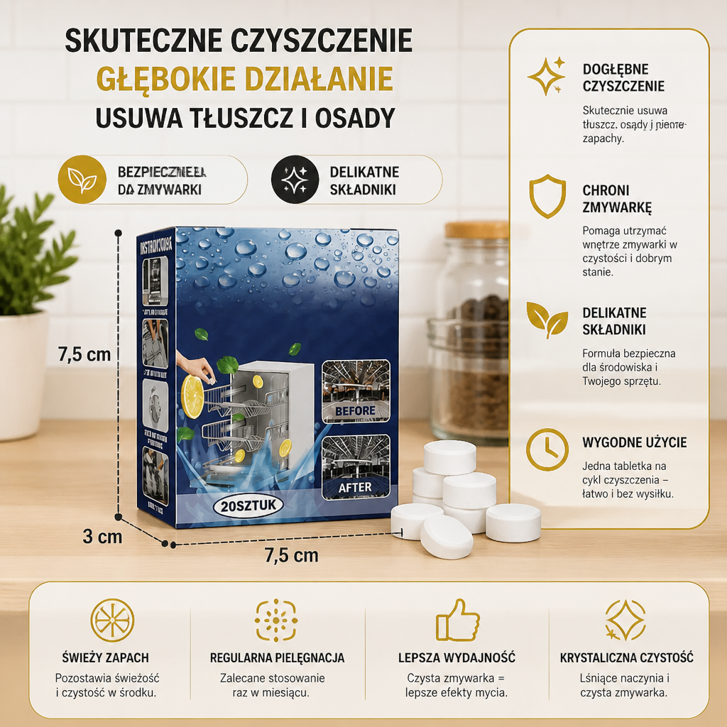 Tabletki Do Czyszczenia Zmywarki Do Głębokiego Czyszczenia I Usuwania Tłuszczu – Wykonane Z Delikatnych Składników