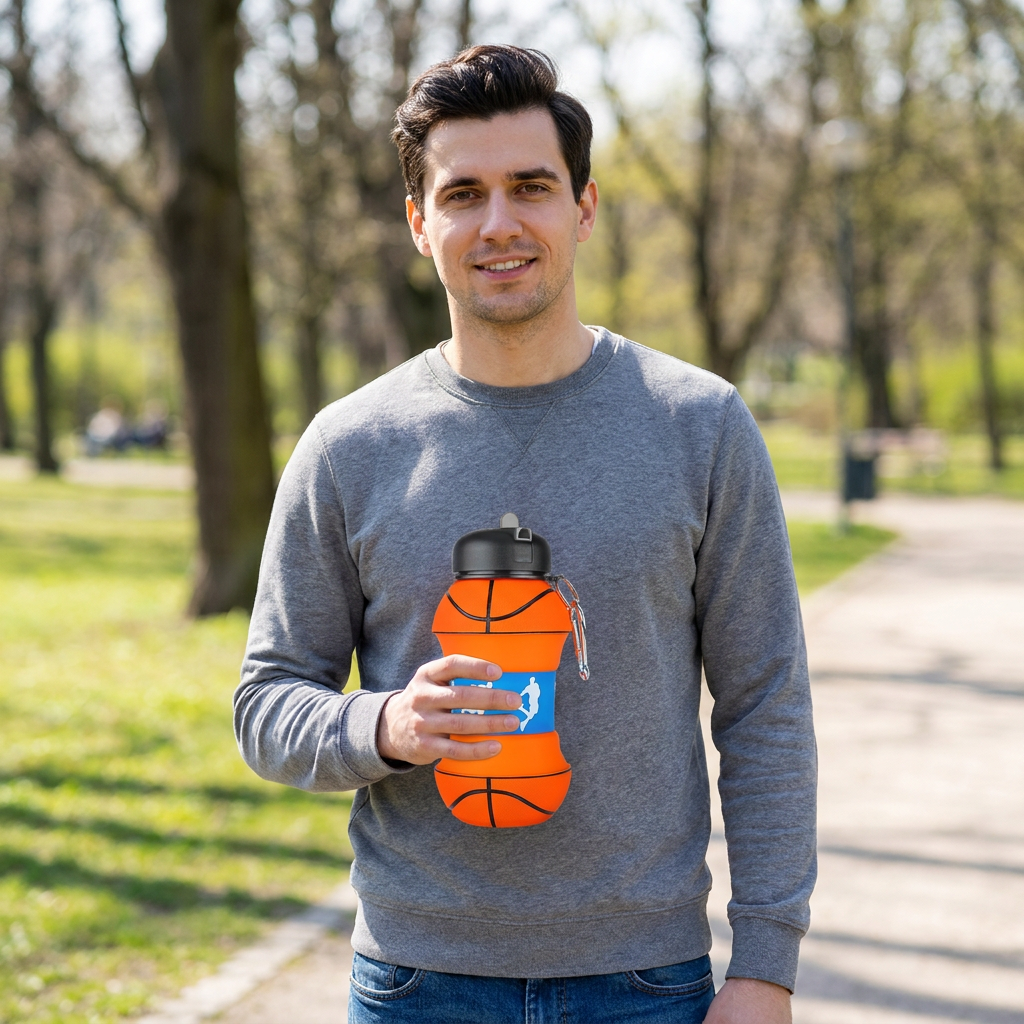Foldable & Durable Silicone Football Water Bottle