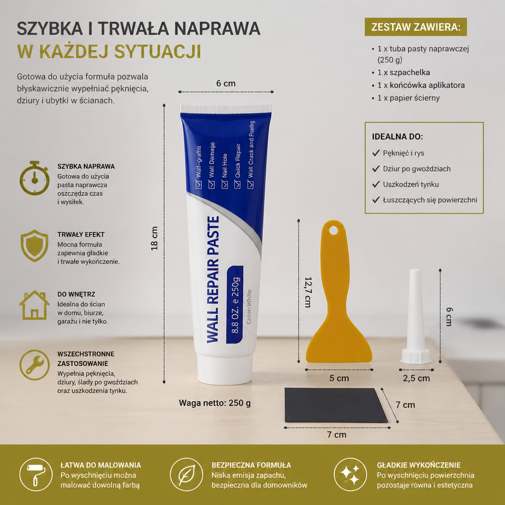 Natychmiastowy Krem do Naprawy Ścian – Szybki Wypełniacz Pęknięć i Dziur