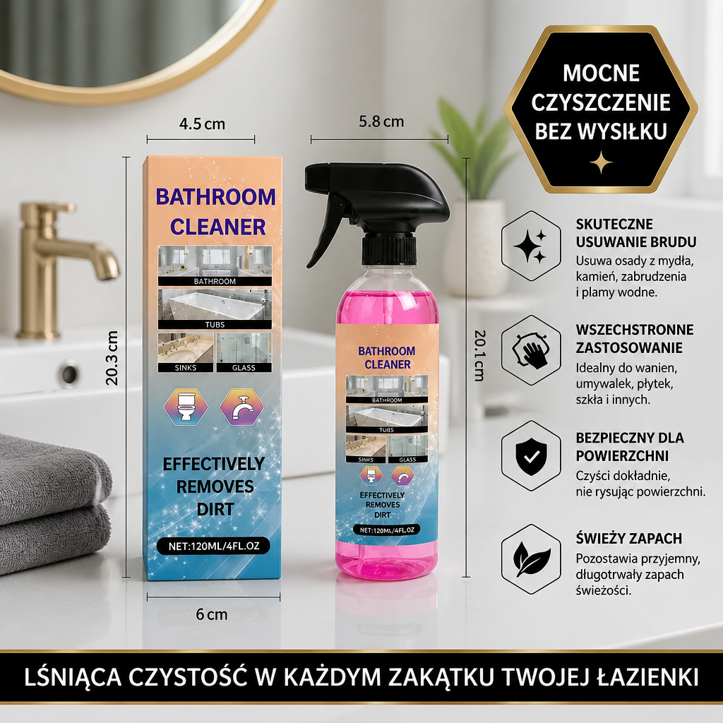 Środek do Czyszczenia Łazienki – Wielofunkcyjny Preparat do Usuwania Zabrudzeń z Wanien, Umywalek i Szkła