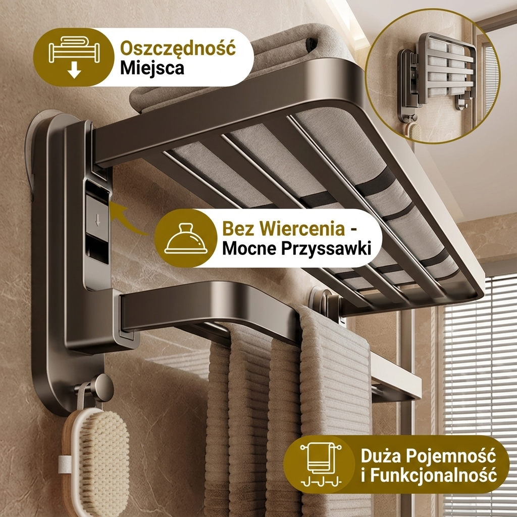 Składany uchwyt na ręczniki z przyssawką