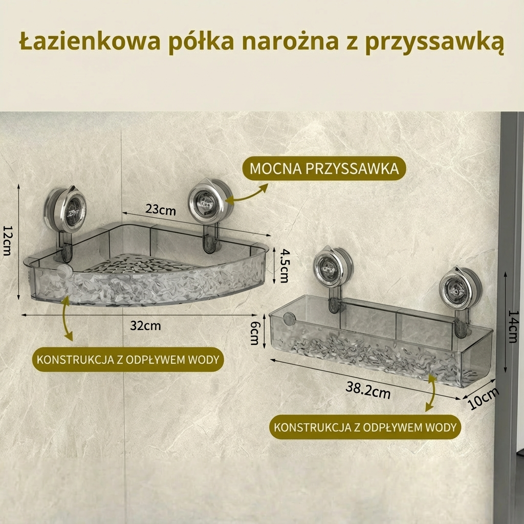 Łazienkowa półka narożna z przyssawką
