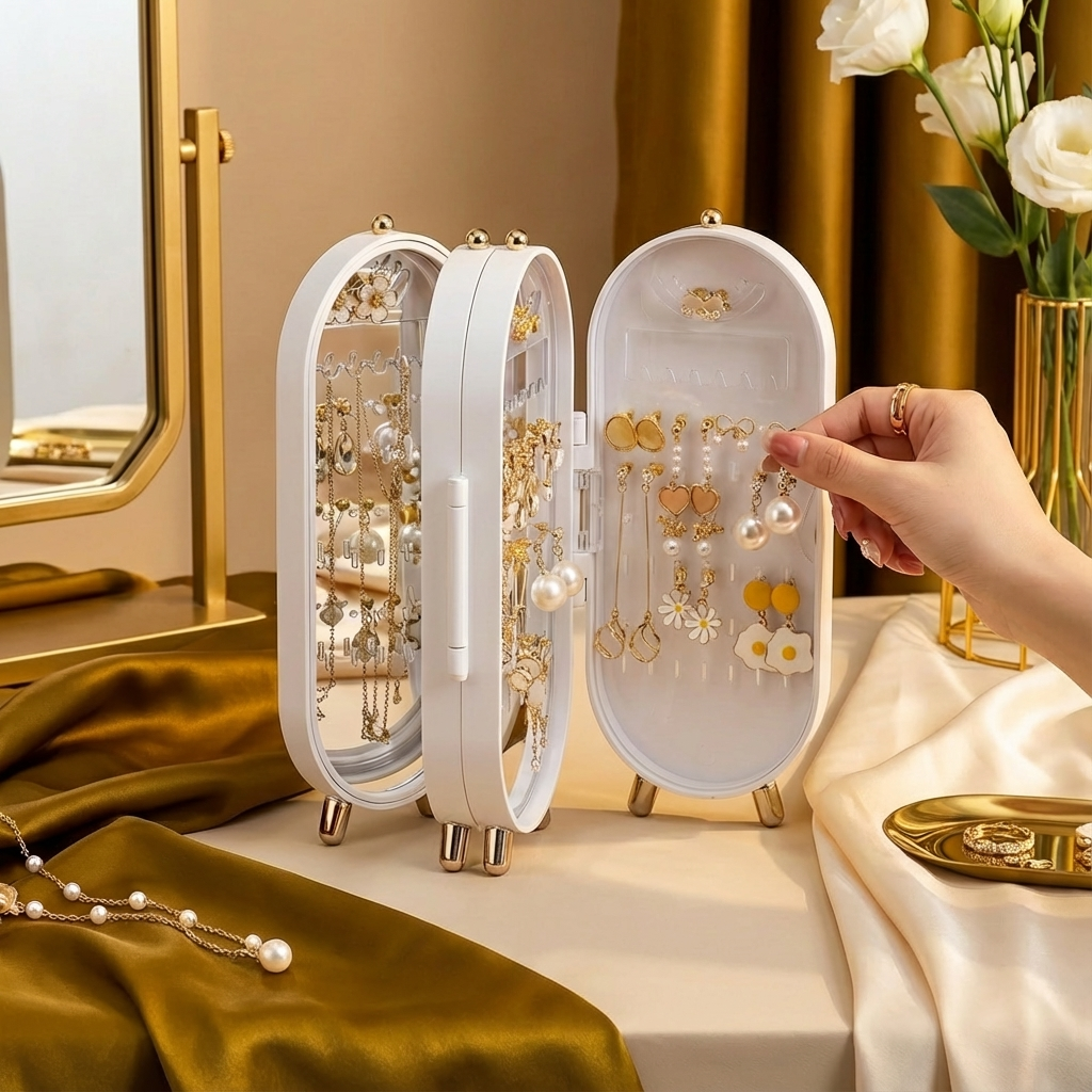 Eleganckie pudełko na biżuterię z lusterkiem