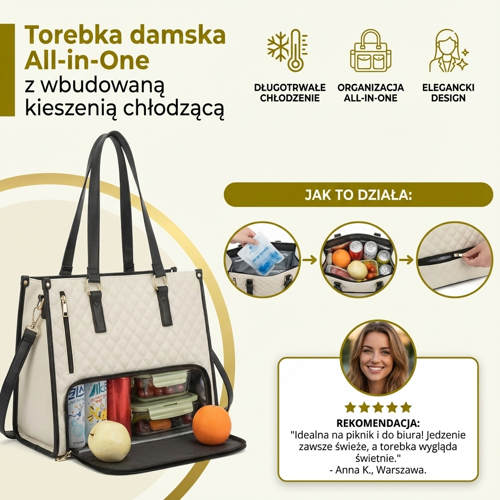 Torebka damska All-in-One z wbudowaną kieszenią chłodzącą