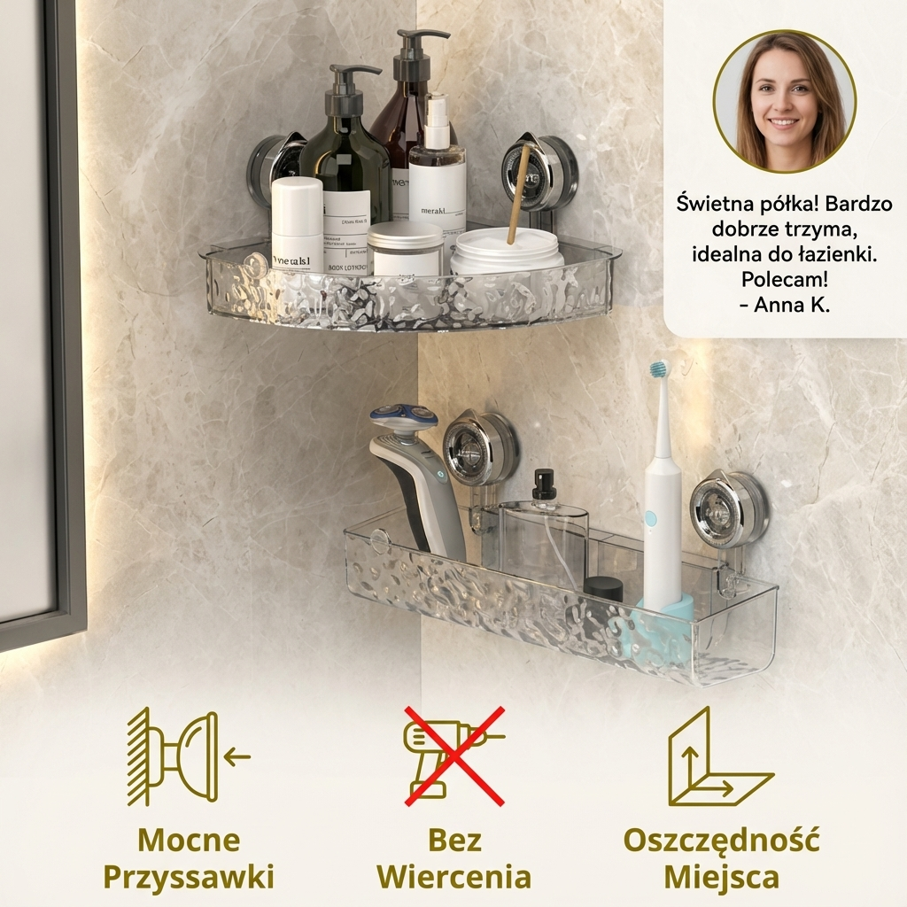 Łazienkowa półka narożna z przyssawką