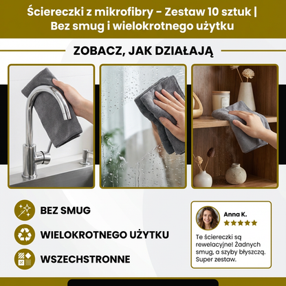 Ściereczki z mikrofibry – zestaw 10 sztuk | bez smug i wielokrotnego użytku