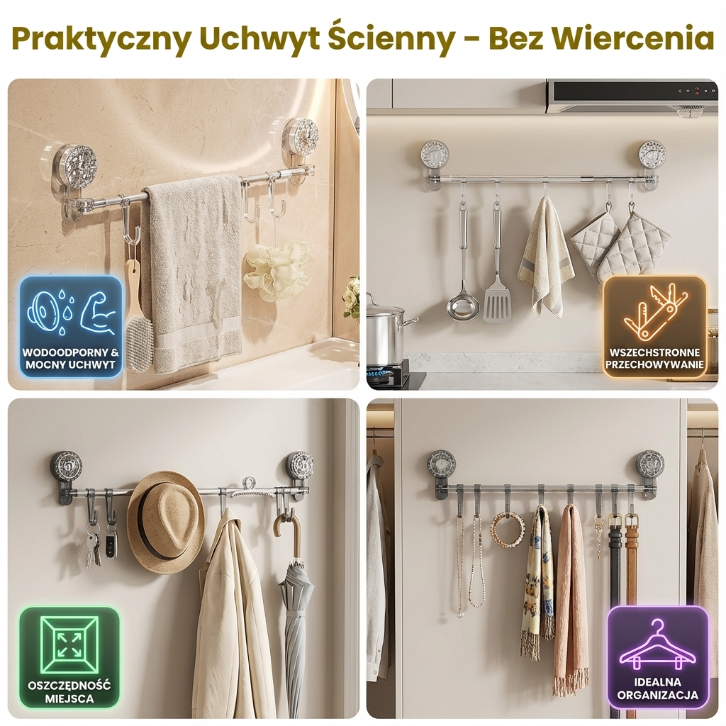 Praktyczny Uchwyt Ścienny – Bez Wiercenia