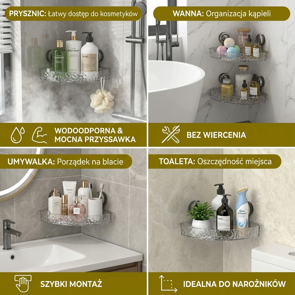 Łazienkowa półka narożna z przyssawką