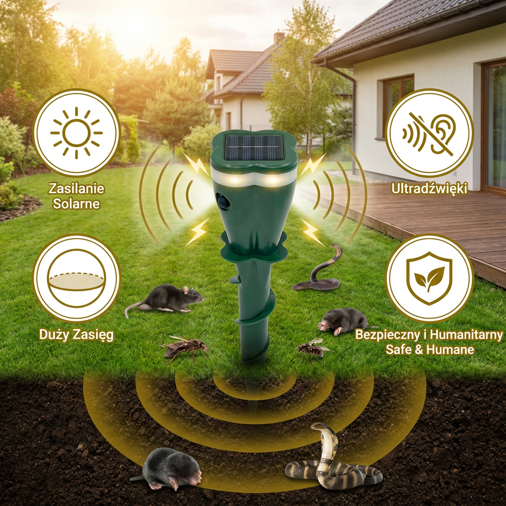 Solarny Ultradźwiękowy Odstraszacz Zwierząt i Owady