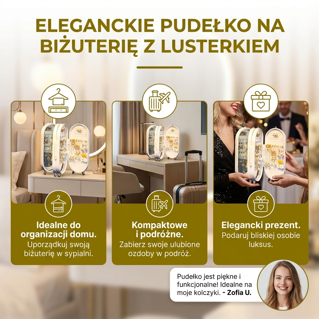 Eleganckie pudełko na biżuterię z lusterkiem