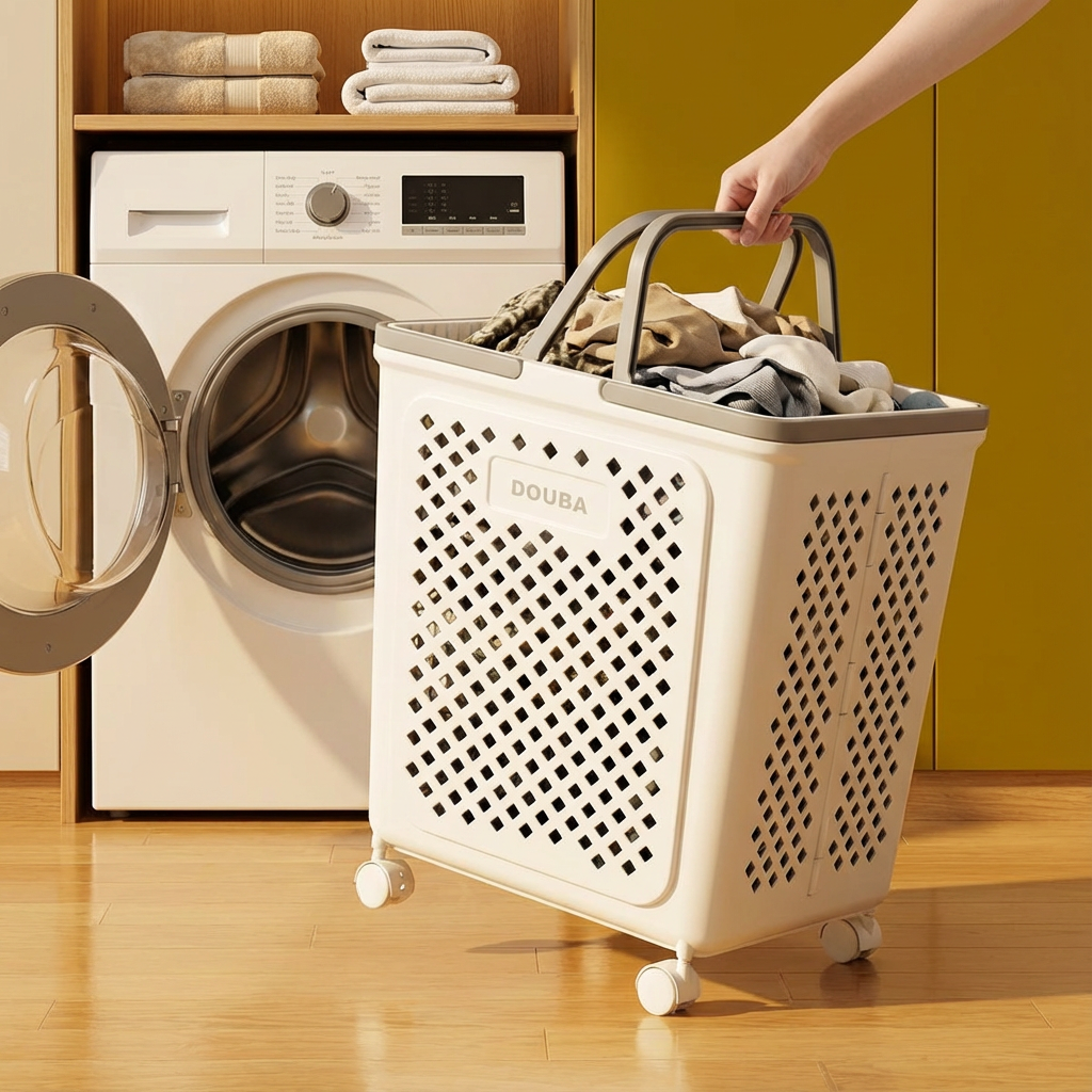 Składany kosz na pranie na kółkach