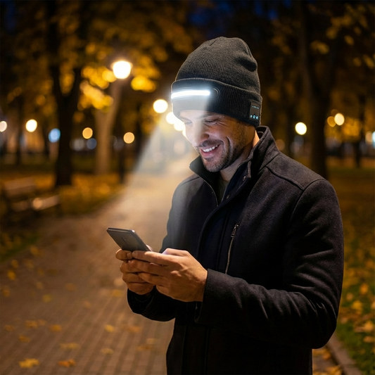 Ciepła Czapka Z Wbudowanymi Słuchawkami Bluetooth I Paskiem Światła LED