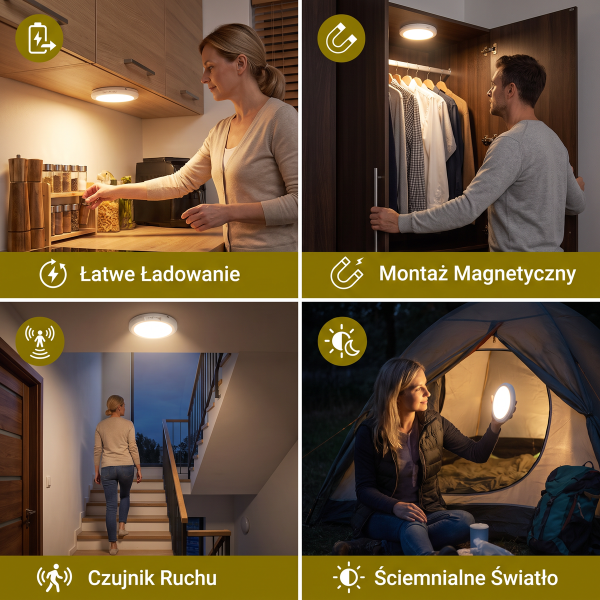 Ściemnialna Akumulatorowa Lampa Sufitowa z Czujnikiem Ruchu – Magnetyczna i Bezprzewodowa