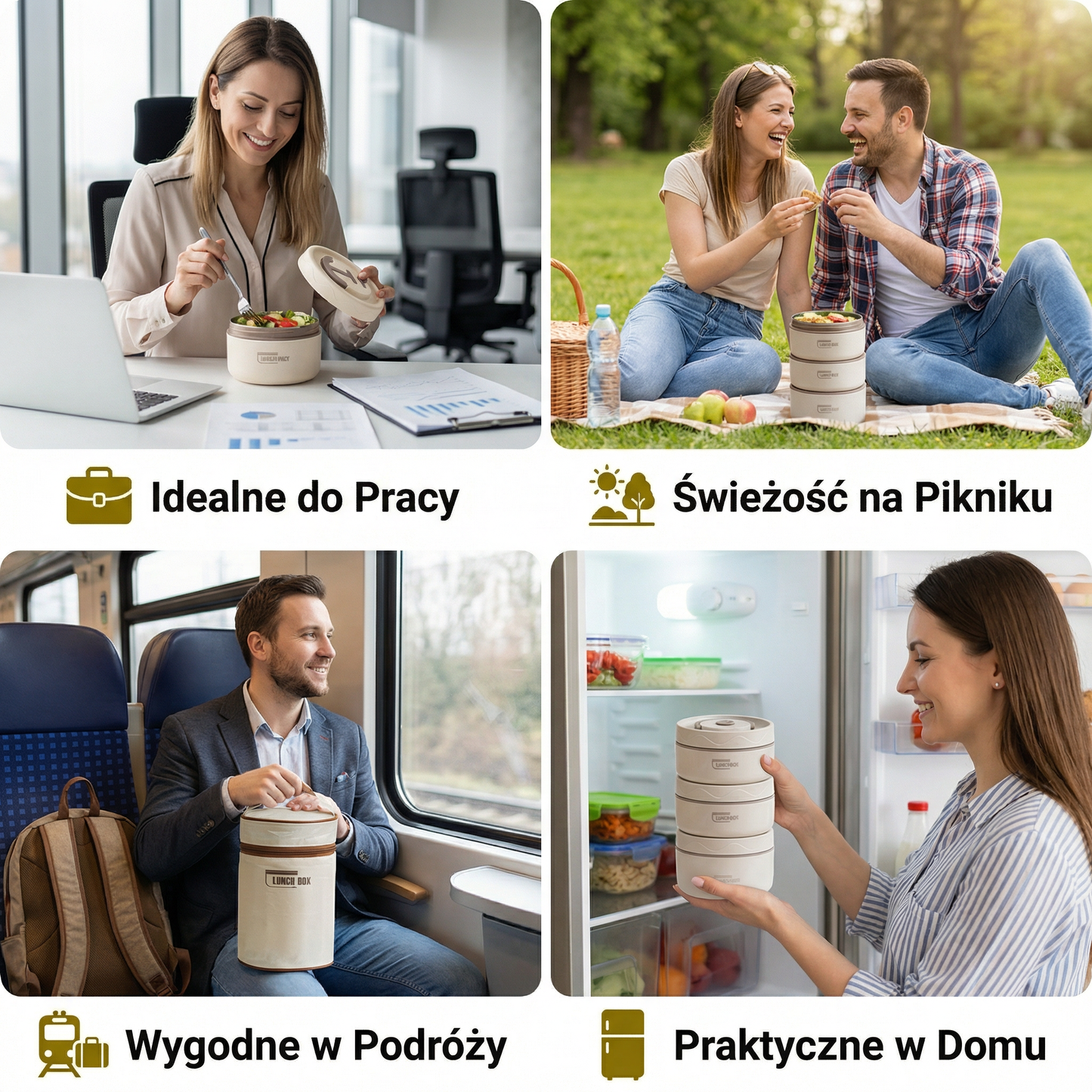 3-częściowy Zestaw Pudełek Lunchowych – Izolowany, Wodoodporny i Praktyczny do Użytku w Podróży