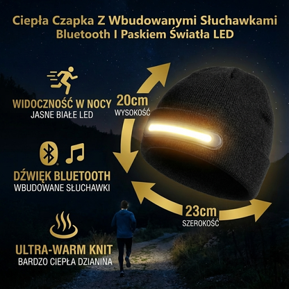 Ciepła Czapka Z Wbudowanymi Słuchawkami Bluetooth I Paskiem Światła LED