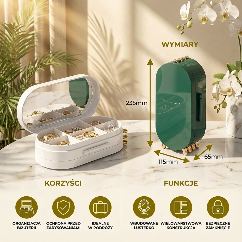 Eleganckie pudełko na biżuterię z lusterkiem