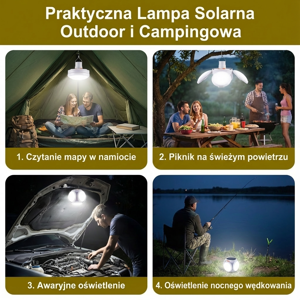 Praktyczna Lampa Solarna Outdoor i Campingowa
