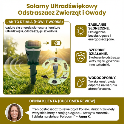 Solarny Ultradźwiękowy Odstraszacz Zwierząt i Owady