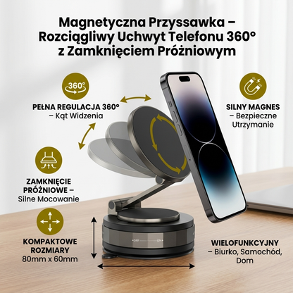 Magnetyczna Przyssawka – Rozciągliwy Uchwyt Telefonu 360° z Zamknięciem Próżniowym