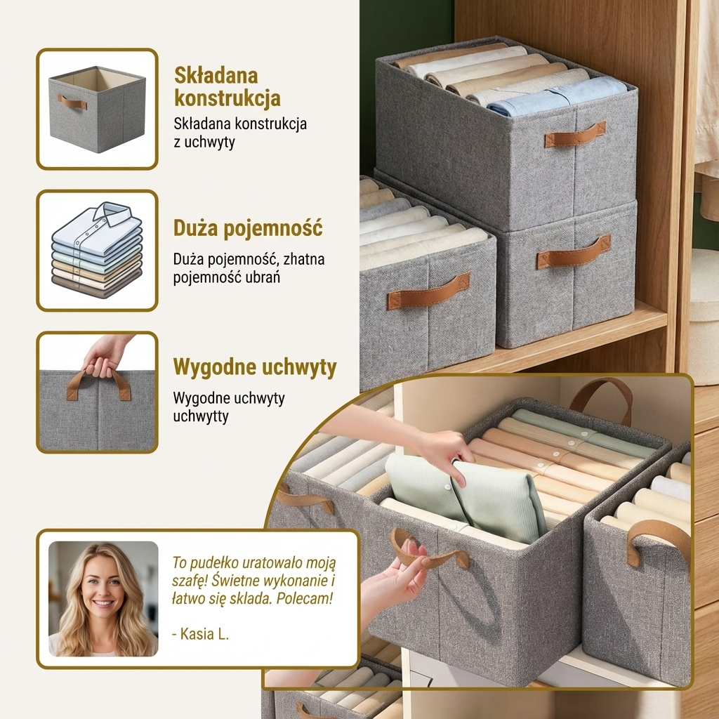 Składane Pudełko do Organizacji Ubrań z Uchwytami