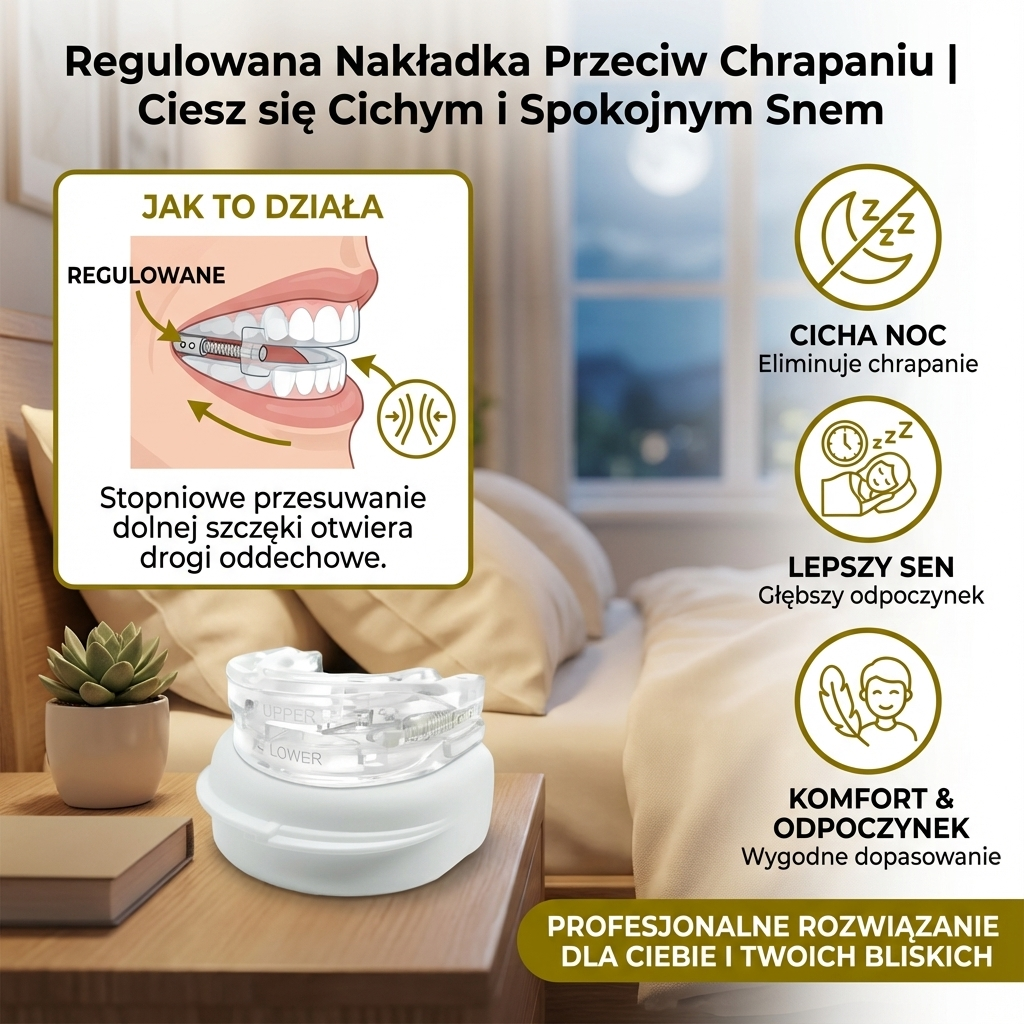 Regulowana Nakładka Przeciw Chrapaniu | Ciesz się Cichym i Spokojnym Snem