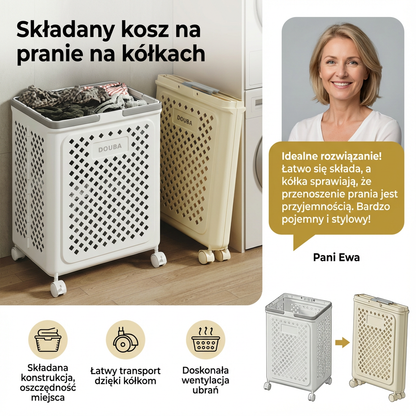 Składany kosz na pranie na kółkach