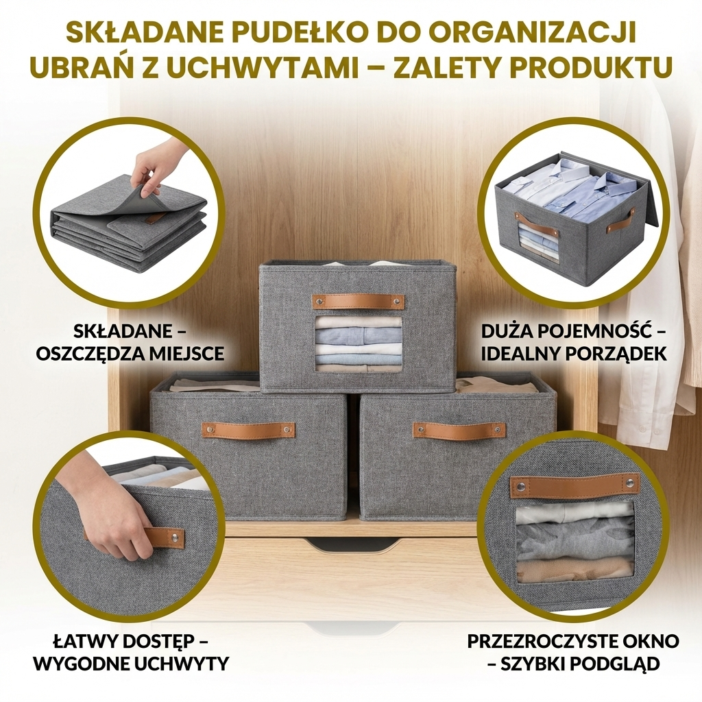 Składane Pudełko do Organizacji Ubrań z Uchwytami