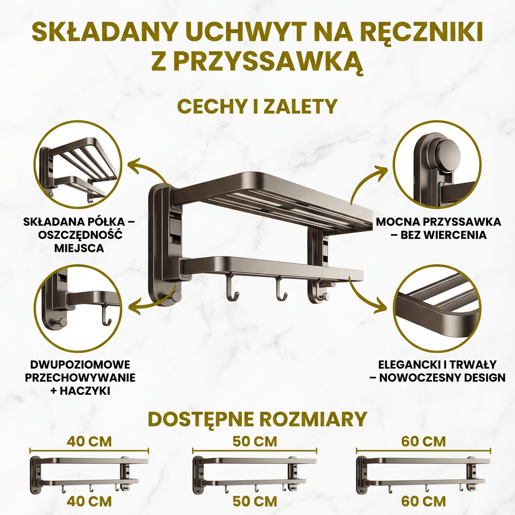 Składany uchwyt na ręczniki z przyssawką