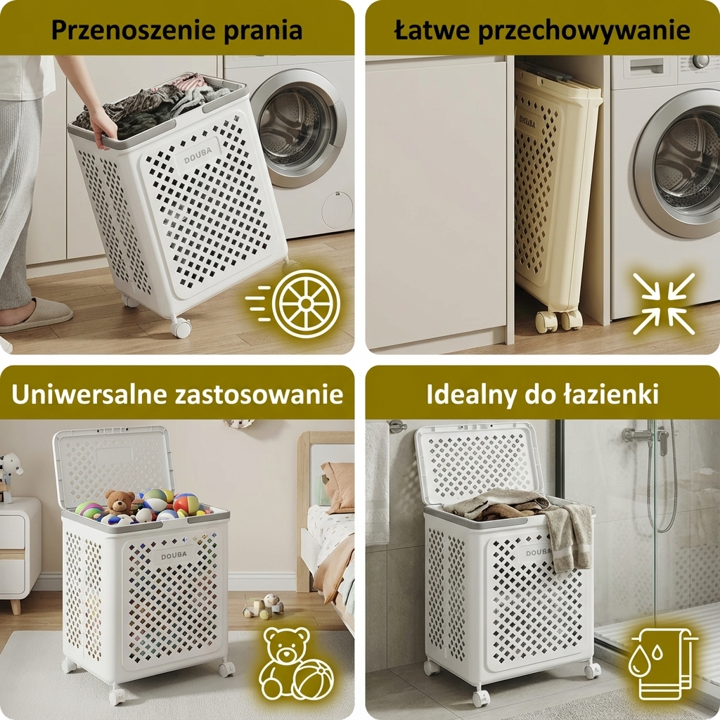 Składany kosz na pranie na kółkach