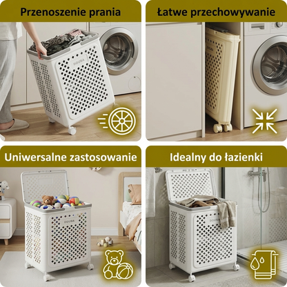Składany kosz na pranie na kółkach