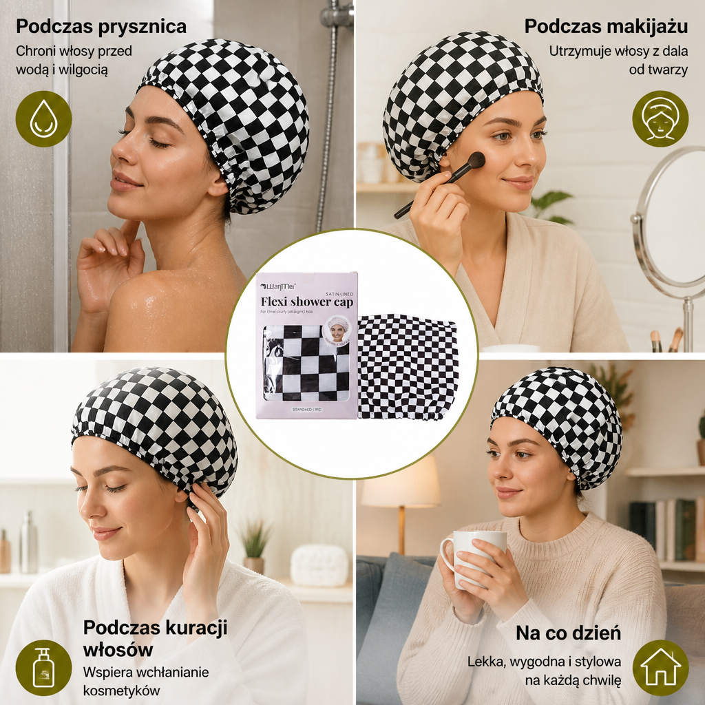 Praktyczna Duschhaube – Wodoodporna Czapka do Pielęgnacji Włosów Chroniąca Przed Frizz i Wilgocią