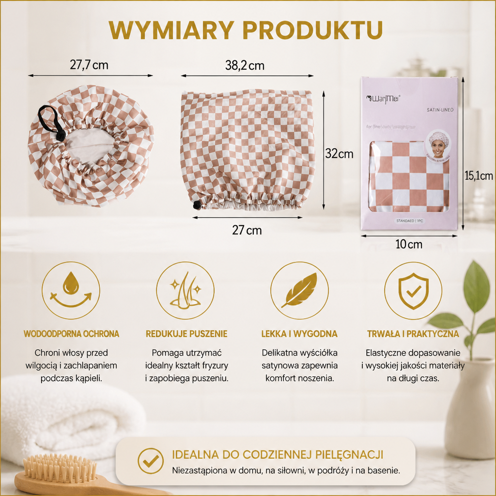 Praktyczna Duschhaube – Wodoodporna Czapka do Pielęgnacji Włosów Chroniąca Przed Frizz i Wilgocią