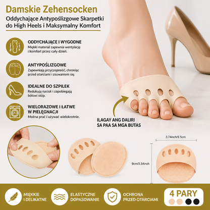 Damskie Zehensocken – Oddychające Antypoślizgowe Skarpetki do High Heels i Maksymalny Komfort (4 Par)