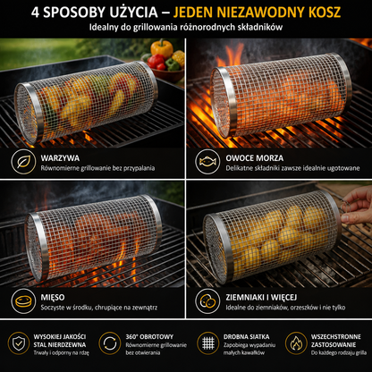 Praktyczny Kosz Grillowy ze Stali Nierdzewnej – Obrotowy Kosz do Grillowania na Zewnątrz