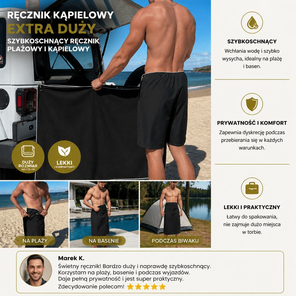 Ręcznik Kąpielowy Extra Duży z Magnesem – Szybkoschnący Ręcznik Plażowy i Kąpielowy do Pływania i Użytku Na Zewnątrz