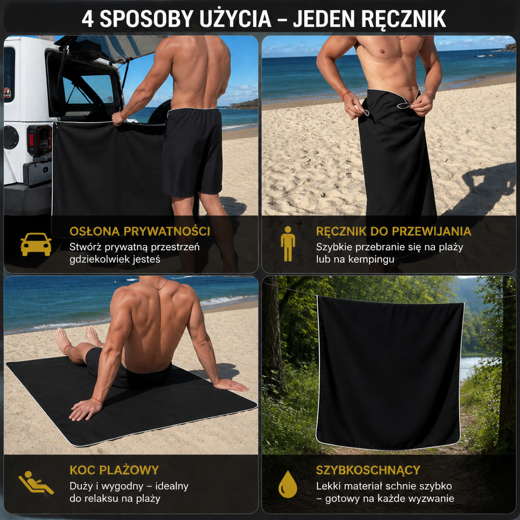 Ręcznik Kąpielowy Extra Duży z Magnesem – Szybkoschnący Ręcznik Plażowy i Kąpielowy do Pływania i Użytku Na Zewnątrz