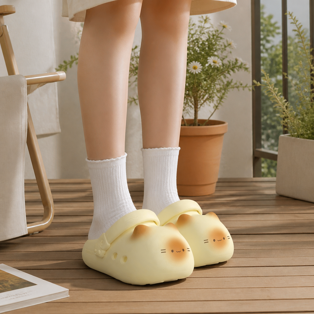 KittyCloud Comfort Clogs – UltraMiękkie Kapcie z Motywem Kota