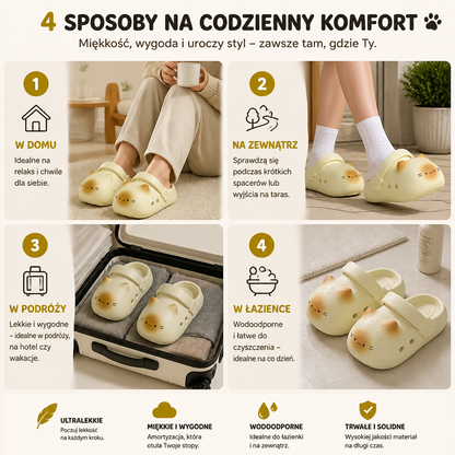 KittyCloud Comfort Clogs – UltraMiękkie Kapcie z Motywem Kota