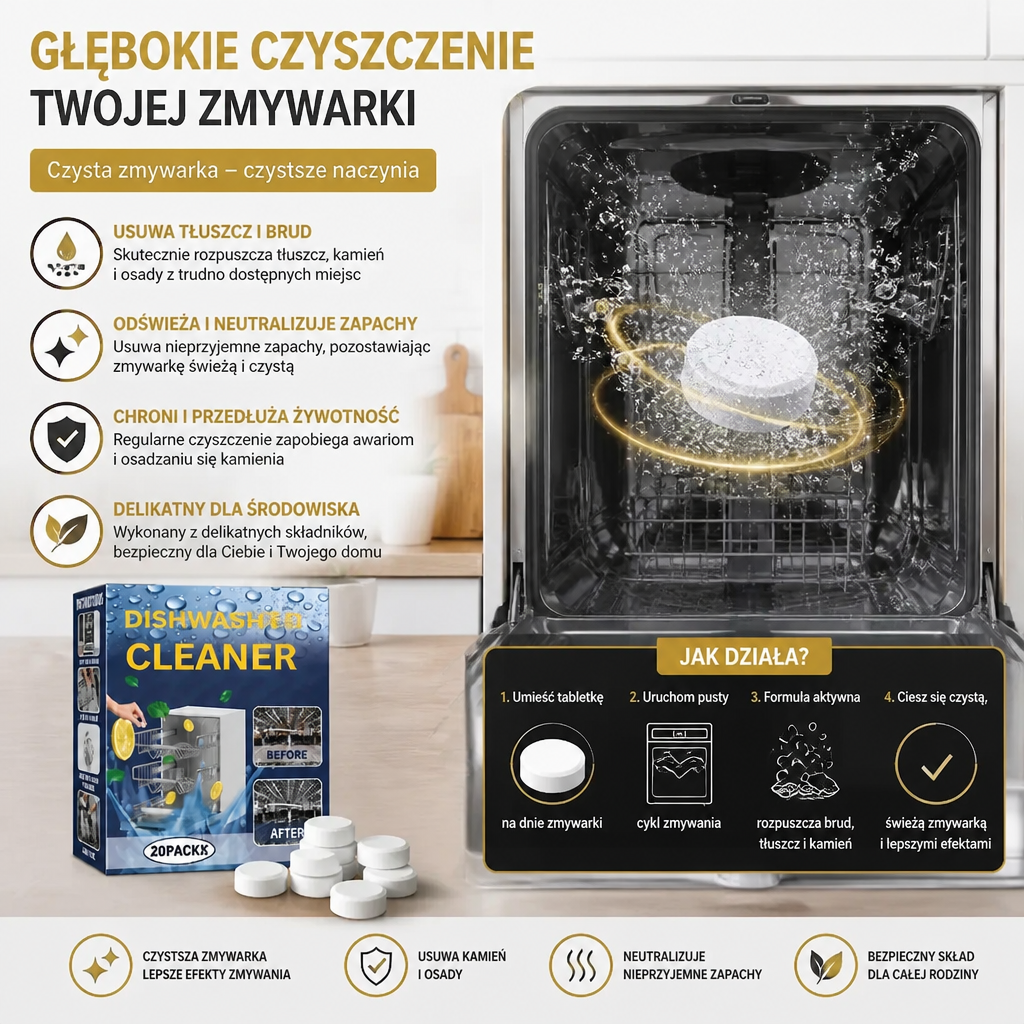 Tabletki Do Czyszczenia Zmywarki Do Głębokiego Czyszczenia I Usuwania Tłuszczu – Wykonane Z Delikatnych Składników