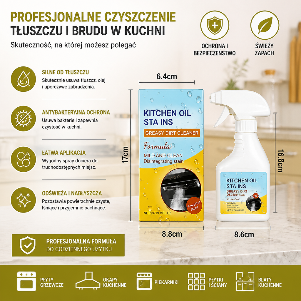 Spray Do Odtłuszczania Kuchni – Antybakteryjny Środek Do Usuwania Tłuszczu Ze Świeżym Zapachem