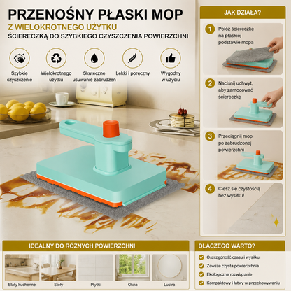 Przenośny Płaski Mop z Wielokrotnego Użytku Ściereczką do Szybkiego Czyszczenia Powierzchni