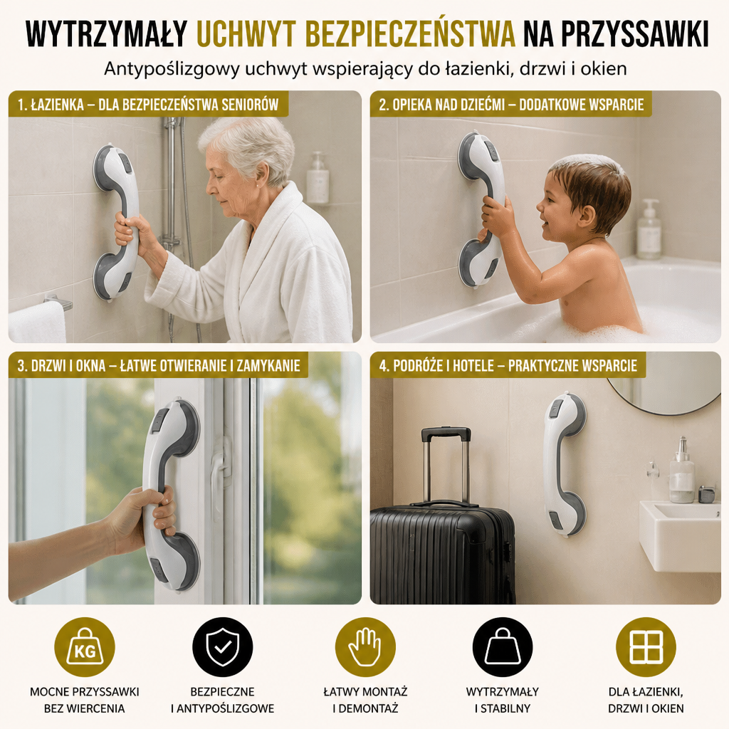 Wytrzymały Uchwyt Bezpieczeństwa Na Przyssawki – Antypoślizgowy Uchwyt Wspierający Do Łazienki