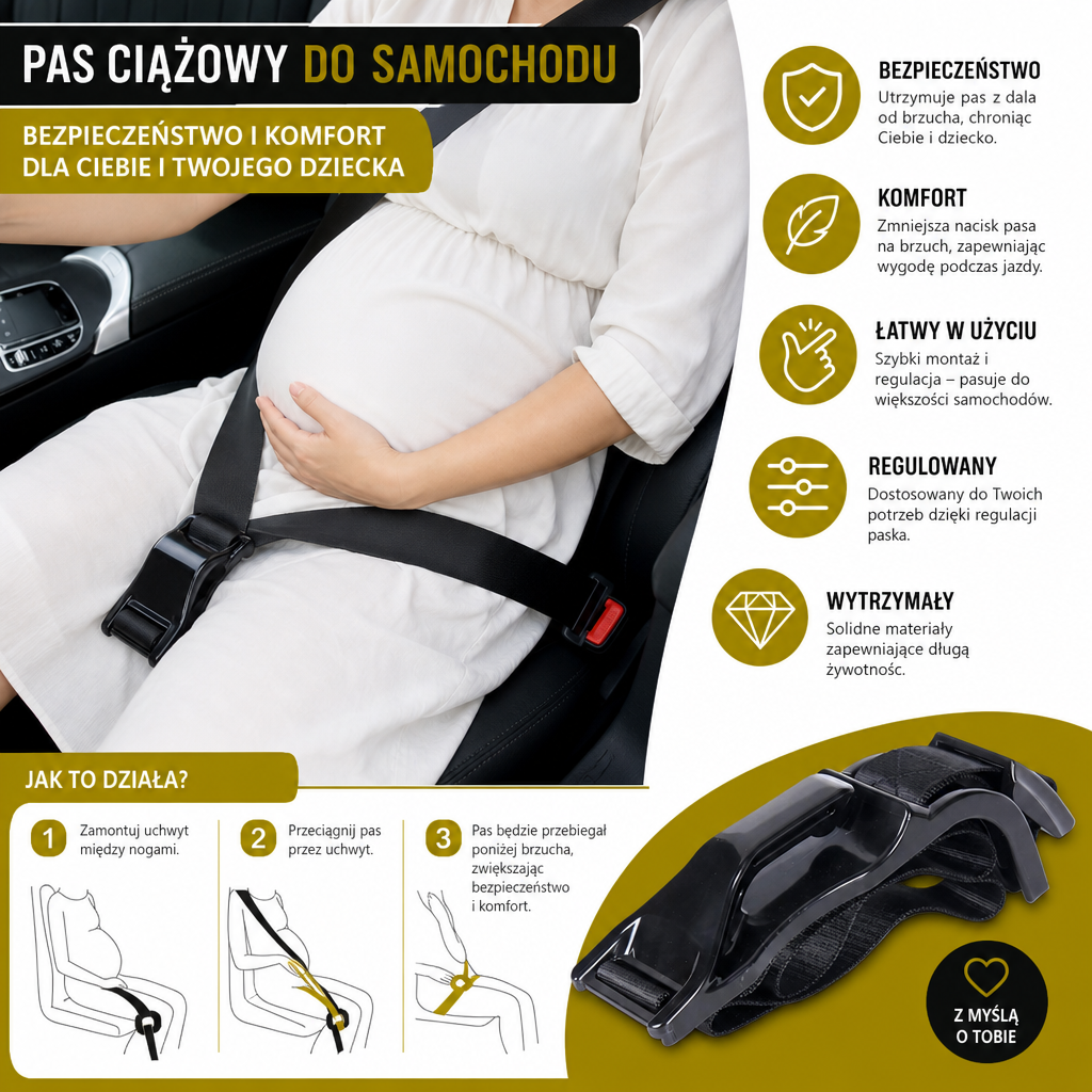 Pas Ciążowy Do Samochodu – Regulowane I Wygodne Wsparcie Brzucha Podczas Ciąży