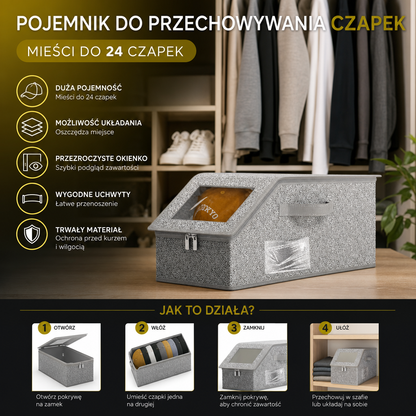Pojemnik do przechowywania czapek z możliwością układania – mieści do 24 czapek