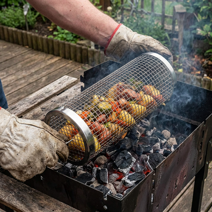 Praktyczny Kosz Grillowy ze Stali Nierdzewnej – Obrotowy Kosz do Grillowania na Zewnątrz