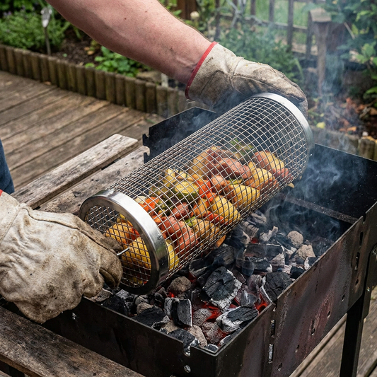 Praktyczny Kosz Grillowy ze Stali Nierdzewnej – Obrotowy Kosz do Grillowania na Zewnątrz