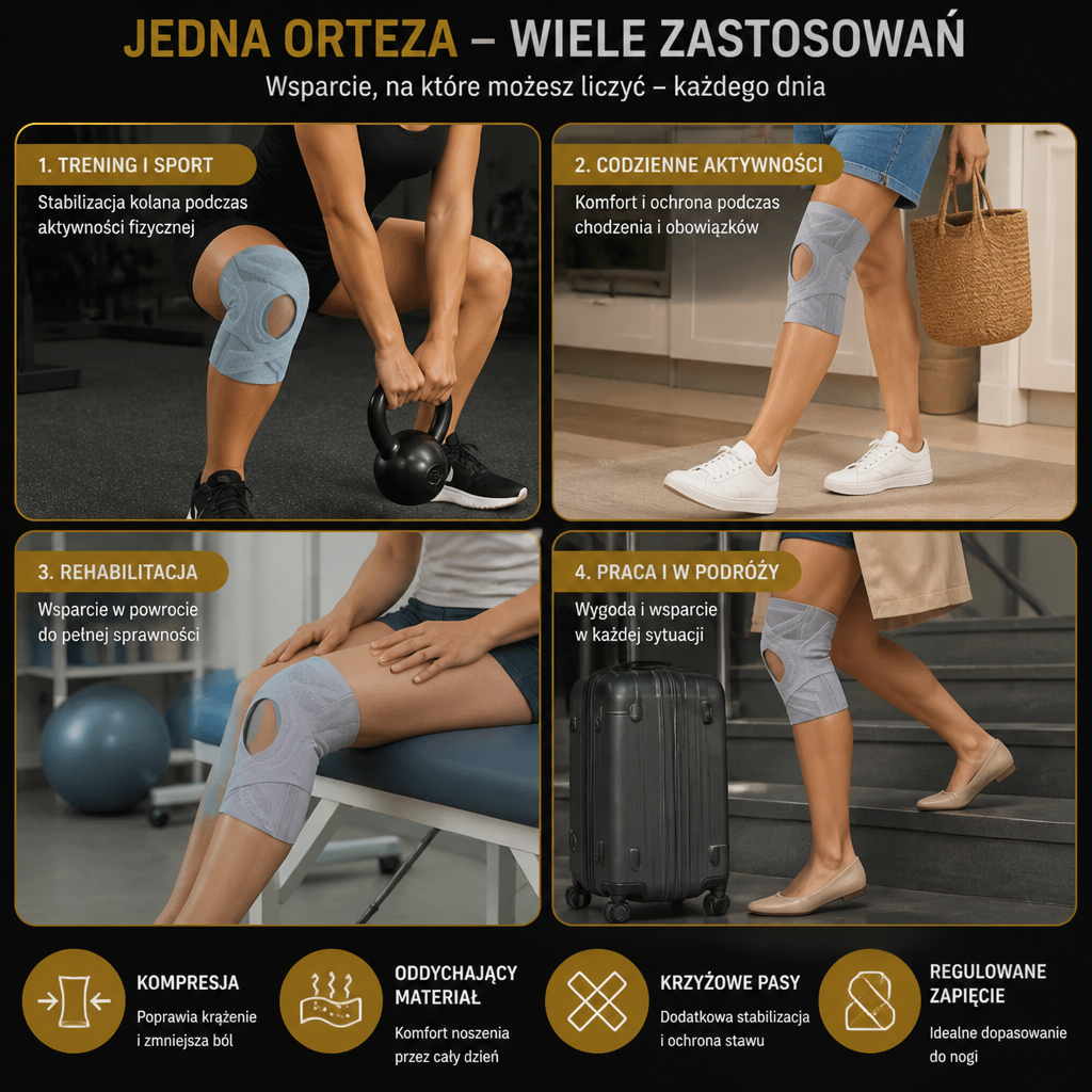 Regulowana Orteza Kompresyjna Na Kolano Z Krzyżowymi Pasami Do Sportu I Wsparcia Stawów