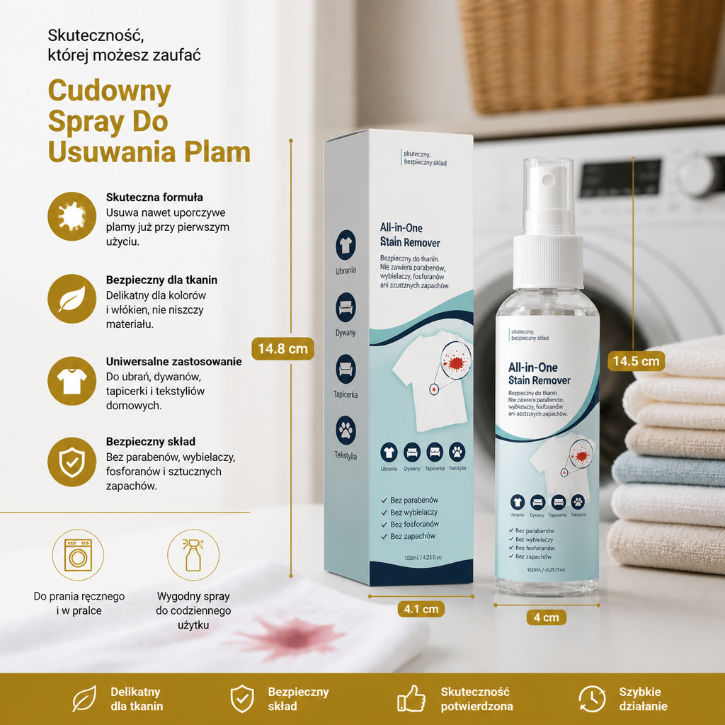 Cudowny Spray Do Usuwania Plam – Skuteczny W Walce Z Plamami, Delikatny Dla Tkanin