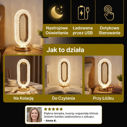 Ładowana Kryształowa Lampka Stołowa LED – Elegancka Nastrojowa Lampka Nocna